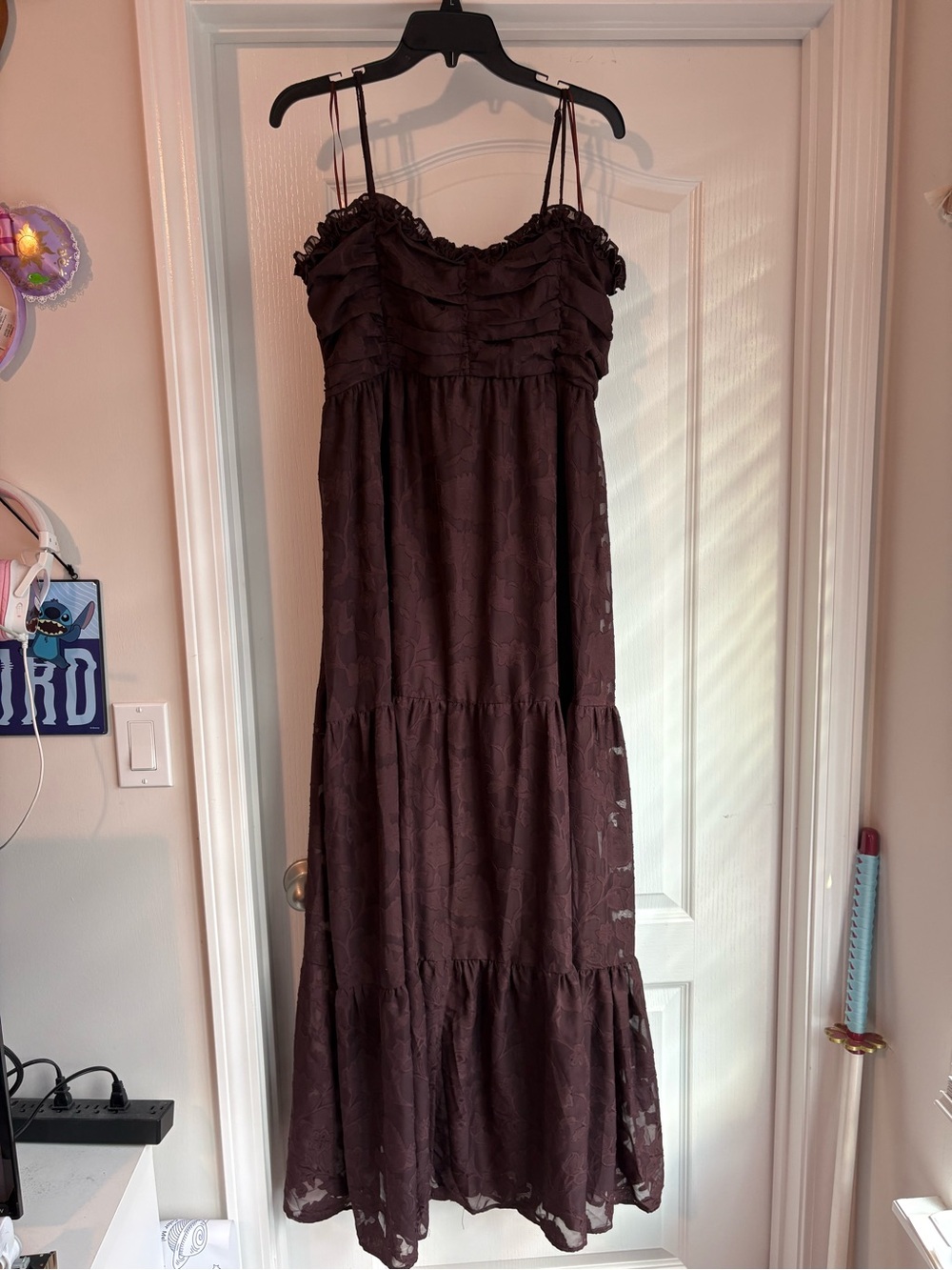 Altar'd State Chocolate Brown Tiered Maxi Dress with Ruffled Bodice